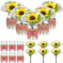 Daifunli 6 Set Picnic Party Centerpieces for Table Mason Jar Table Decor with Artificial Flowers Red Gingham Ribbon for Picnic Birthday Party BBQ Baby Shower Wedding(6,Sunflower & Baby's Breath)