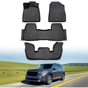 Powerty Floor Mats for 2023 2024 2025 2026 Honda Pilot All Weather 3D TPE Anti-Slip Car Liners for 1st & 2nd & 3rd Row Accessories