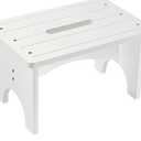 Wooden Step Stool for Adults, 9" Portable Wood Step Stool for Kids, Heavy Duty One Step Bedside Stool with 550 Lbs Load Capacity, Non-Slip White Foot Stool for Kitchen Bathroom Bedroom