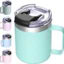 ALOUFEA 12oz Insulated Coffee Mug Cup with Handle, Stainless Steel Travel Coffee Mug with Flip Lid, Double Wall Vacuum Coffee Tumbler,Seafoam
