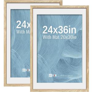 VCK 24x36 Frame 2 Pack, High-End Natural Wood, 20x30 Mat, for Poster/Print
Acid-Free Mat, HD Plexiglass, Wall Hanging for Wall Art, Landscape, Movie Poster, Restaurant, Gallery, Vertical/Horizontal