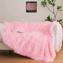 Pink Faux Fur Throw Blanket, Pink 50" x 60" Fluffy Blanket Throw, Shaggy Plush Decorative Couch Blanket, Cute Furry Throw Holidy Fuzzy Lap Blanket for Kids Women Men Teen Girls