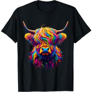 Colorful Highland Cow T-Shirt, 3XL