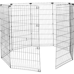 Foldable Octagonal Metal Exercise Dog Playpen - Indoor/Outdoor, No Door, Extra Large (8 Panels, 24 x 48), Easy to assemble, store, and customize, 48" - X-Large, Black