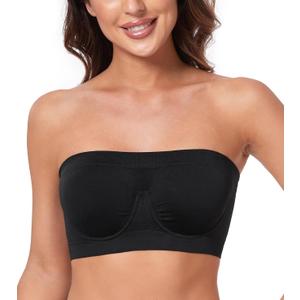 HACI Women's Non Padded Strapless Bra Underwire Bandeau Seamless Multiway Supportive Tube Top (Small, Black)