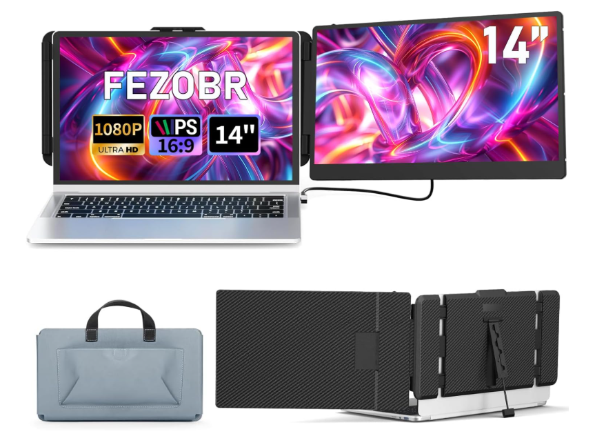 FEZOBR Laptop Screen Extender, 14" FHD 1080P IPS Laptop Monitor Extender Dual Screen, Travel Monitor for 1317" Laptops with USBC/HDMI Port, Plug and Play for Windows/Mac/Android