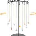 EsLuker.ly Necklace Holder Organizer Rotating Display Stand, Long Necklaces Hanger Tree Tower with 24 Hooks, Metal Tall Jewelry Bracelet Storage Rack for Women Vendors Sell, Prevents Tangling, Black