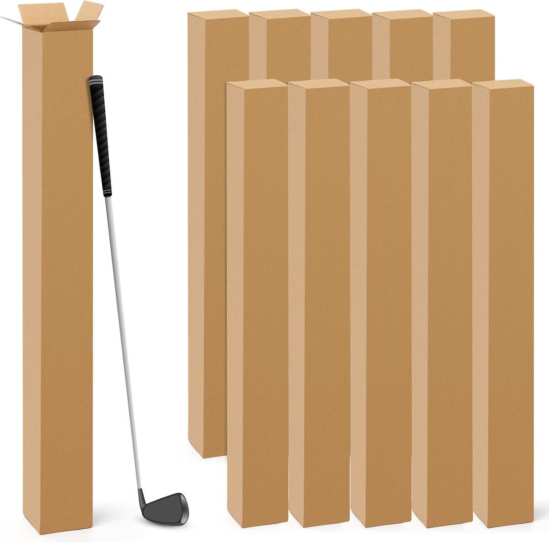 Qilery 10 Pcs 4 x 4 x 48 Inch Golf Club Shipping Boxes 4L x 4W x 48H Tall Corrugated Boxes Cardboard Long Golf Storage Box for Shipping, Packaging, Moving, Mailing, Home or Business