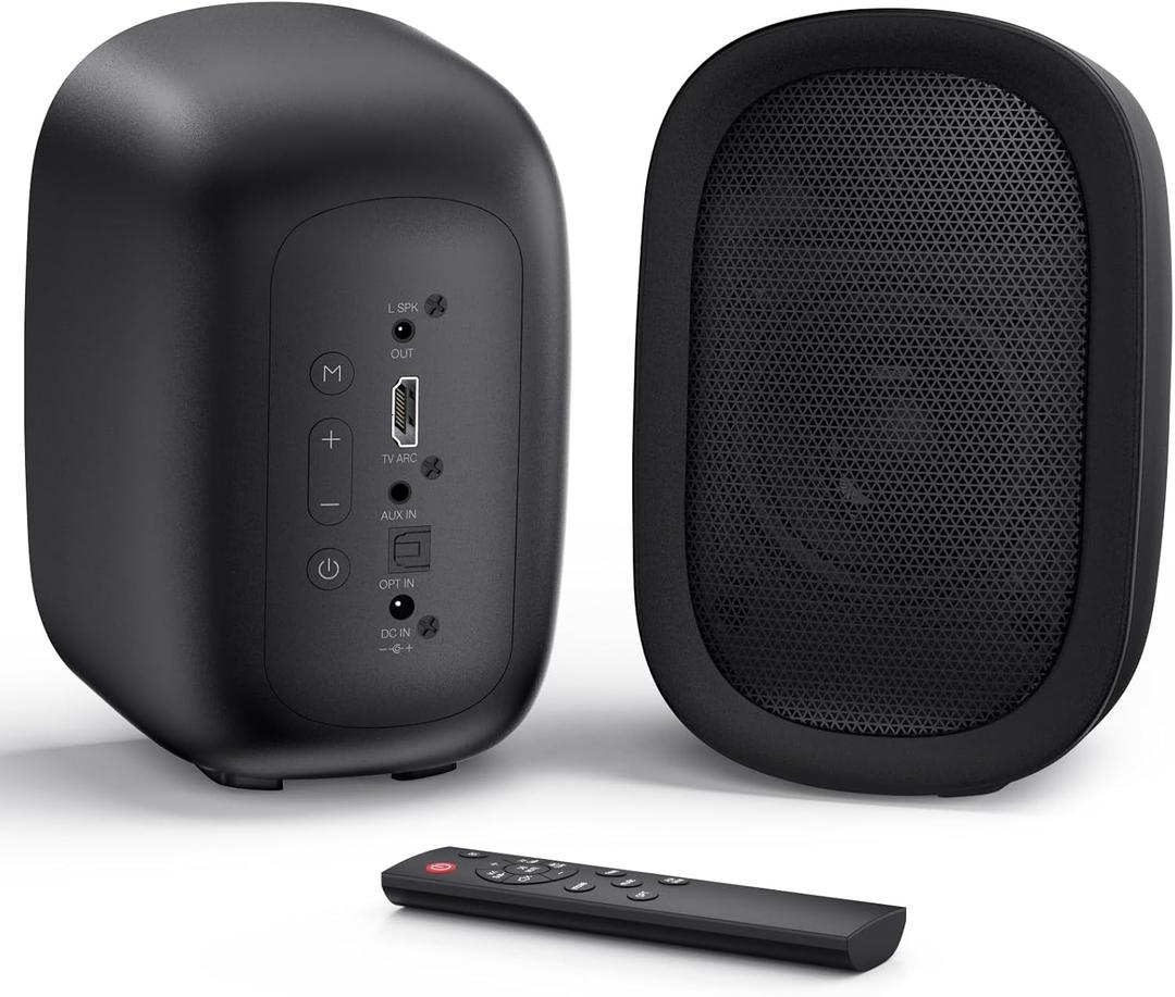 Saiyin Powered Bluetooth Bookshelf Speakers for Record Player, 40W Stereo Sound Speakers with 3-Inch Woofer, DualCurved Horn Bass Reflex Port and Optical/AUX/TVARC for Turntable/PC/TV, Pair