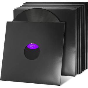 Facmogu 10PCS 12in Vinyl Record Sleeves, 350gsm Heavyweight Cardboard Record Jacket with Hole, LP Vinyl Album Covers Jackets for 33 RPM, Anti Static Record Storage Protector Cover - Glossy Black