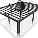 ROIL 14 inch Full Size Bed Frame with Headboard Hole and Round Corner Legs Mattress Retainers 3500LBS Heavy Duty Steel Slats No Box Spring Needed Platform Noise-Free Underneath Storage