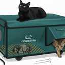 Indestructible Heated Cat House for Outside Cats Winter, 100% Weatherproof, Safe Escape Door, Insulated Outdoor Cat Shelter with Heater for Feral Barn Cat Kitty (Forest Green, 26"x17"x14")