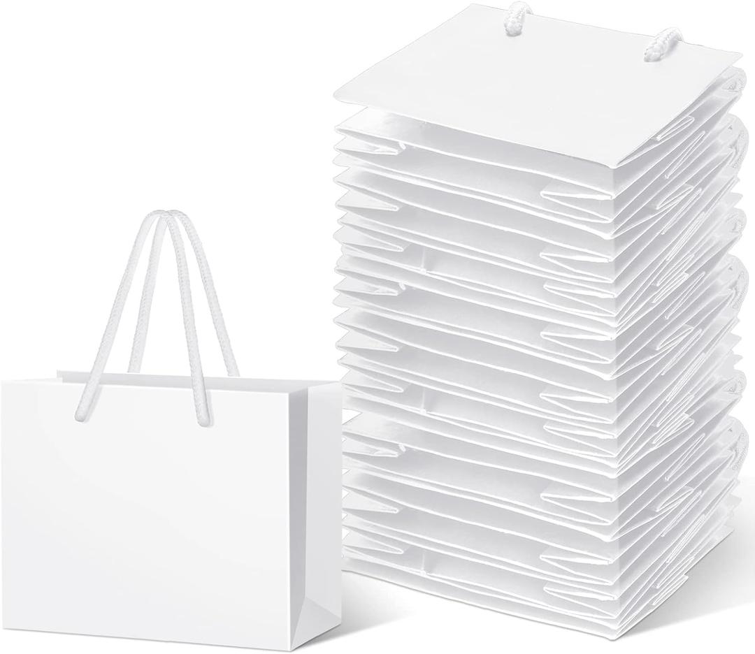 Fainne 24 Pcs White Mini Gift Bags with Handle Gift Card Bags Bulk Extra Small Paper Party Favor Boxes Tiny for Christmas Wedding Baby Shower Birthday Wrapping Supplies, 4.7 x 3.9 x 2.3 Inch (1 count (Pack of 24))