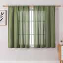 OWENIE Colin 45 Inch Short Sage Green Curtains for Bedroom Living Room 2 Panels Set, Soft Semi Sheer Light Filtering Linen Textured Curtains, Farmhouse Rod Pocket Privacy Drapes, 42x45 Inch