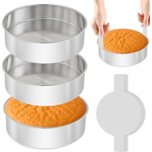 8 Inch Cake Pan - 3PCS Stainless Steel Round Layer Cake Baking Pans with 100 PCS Parchment Paper, Round Bakeware for Party Birthday Wedding, Mirror Finish & Dishwasher Safe