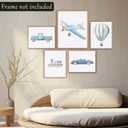 2 x Blue Car Wall Art Decor Boys Room Poster Vintage Train Transportation Wall Art (UNFRAMED) (White)