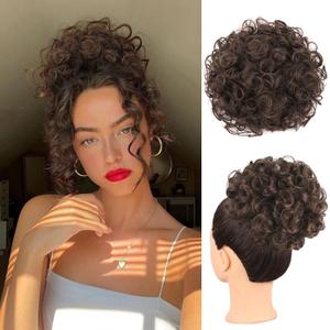 Matthia Messy Bun Hair Piece Curly Wavy Drawstring Ponytail Extensions for Black Women, Synthetic Loose Wave Large Curly Brown Ponytail Extension Clip on Hair Bun Hair Pieces for Women Daily Use(8#)