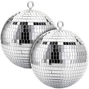 Suwimut 2 Pack Mirror Disco Ball, 7 Inch Cool and Fun Large Silver Hanging Disco Ball with Hanging Ring, Reflects Light, Home Bands Decorations, Party Favor, Wedding, Birthday, New Year Decorations