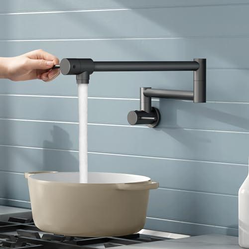 KES Pot Filler Faucet, 25.6" Over Stove Pot Filler with Heat-Resistant Cartridge, Kitchen Pot Filler Faucet Black with Double Joints Swing Arm Wall Mount, Stainless Steel No Lead, KN926S24-BK