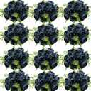 12 Bundles Peonies Artificial Flowers Artificial Peonies Silk Flowers Fake Peonies Artificial Flowers Wedding Home Table Decoration Realistic Peonies Bouquet for Centerpiece Table (Navy Blue)