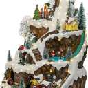 Alpine Corporation 18" Tall Indoor Animated Winter Wonderland Set with 75 LED Lights, Music, Moving Train, Tabletop Christmas Decoration (Mountain Village)