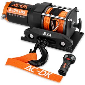 AC-DK 2500 lb ATV/UTV Winch Synthetic Rope Kits, 12V Winch with Wireless Remote for Off Road Trailer Boat RV Towing Winches, Winch with Mounting Plate and Wired Remote