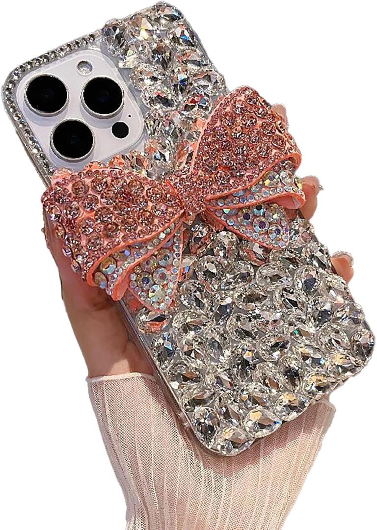 iFiLOVE for iPhone 16 Pro Max Case Girls Women, 3D Luxury Sparkle Bling Diamond Glitter Crystal Rhinestone Bowknot Protective Case Cover for iPhone 16 Pro Max