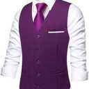 Hi-Tie Men's Formal Suit Vest Solid Fit Vest for Men 3 Pockets V Neck Waistcoat Business Wedding Casual L