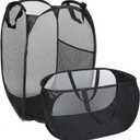 Mesh Pop Up Hamper,Mesh Laundry Basket With Durable handle, Foldable Dirty Laundry Baskets,Pop Up Travel Laundry Basket,Suitable for Washing and Storing Laundry (2Pcs, Black)