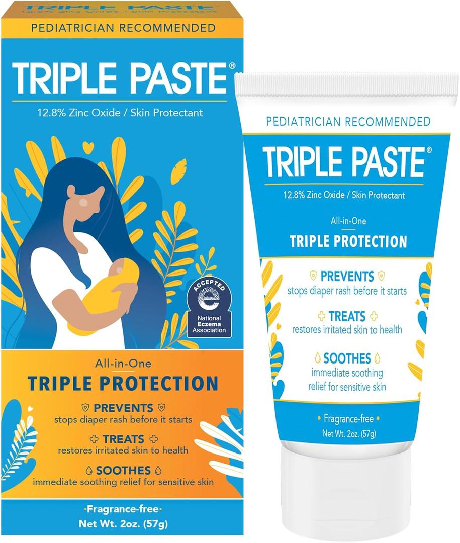 Triple Paste Diaper Rash Cream, Hypoallergenic Medicated Ointment for Babies, 2 oz, Multi, (SU-001)
