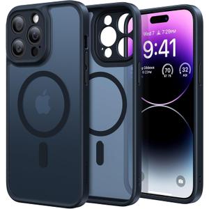 TORRAS Upgraded Magnetic [Full Camera Protection] Case Designed for iPhone 14 Pro Max [Compatible with MagSafe] [Military Grade Drop Tested] Slim Frosted Case for 14 Pro Max iPhone Case, Black