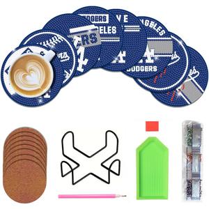 8 Pcs Baseball Diamond Art Coasters Kits with Holder, Diamond Painting Coaster Kits DIY Crafts for Adults Diamond Art Painting Kits Supplies for Los Angeles Gift