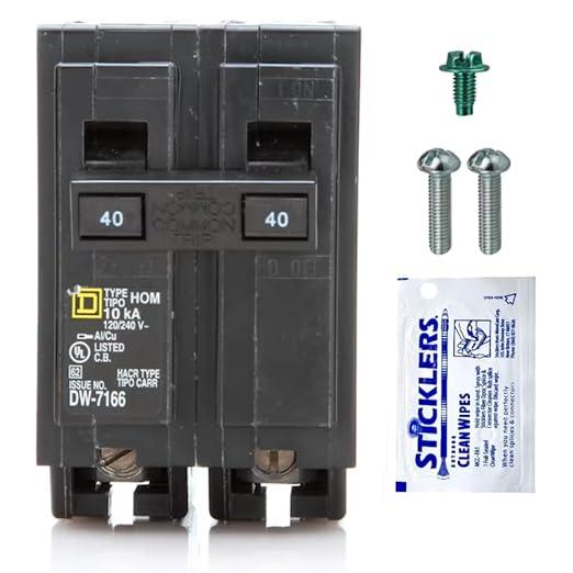 FalconSupply Genuine Square D HOM240 Circuit Breaker Kit Bundle (1 Pack), 40 Amp (40A) Double Pole, 120/240V, 10kAIC, UL Listed, PlugOn for Homeline Load Centers & Panel Box, New Replacement