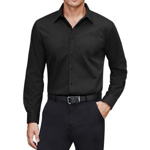 J.VER Men's Dress Shirts Stretch Stain Shield Long Sleeve Solid Formal Shirt Business Casual Button Down Shirts (Large, Black)
