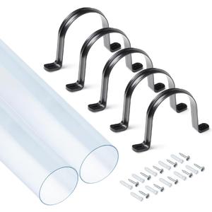 POWERTEC Clear PVC Pipe 4" x 36" Long, 2PK Plastic Tubing and 5PK Pipe Straps w/Anchors & Screws Compatible w/Dust Collection Fittings - Hose for Woodworking Tools (70471)