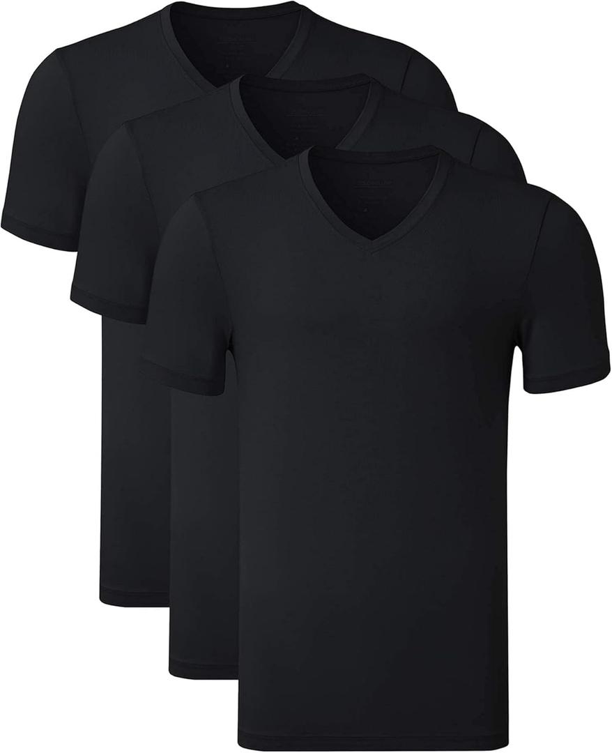 COLORFULLEAF Men's Undershirts Regular Fit T-Shirts Short Sleeve V-Neck Tees 3-Pack Multipack (3Black, L)