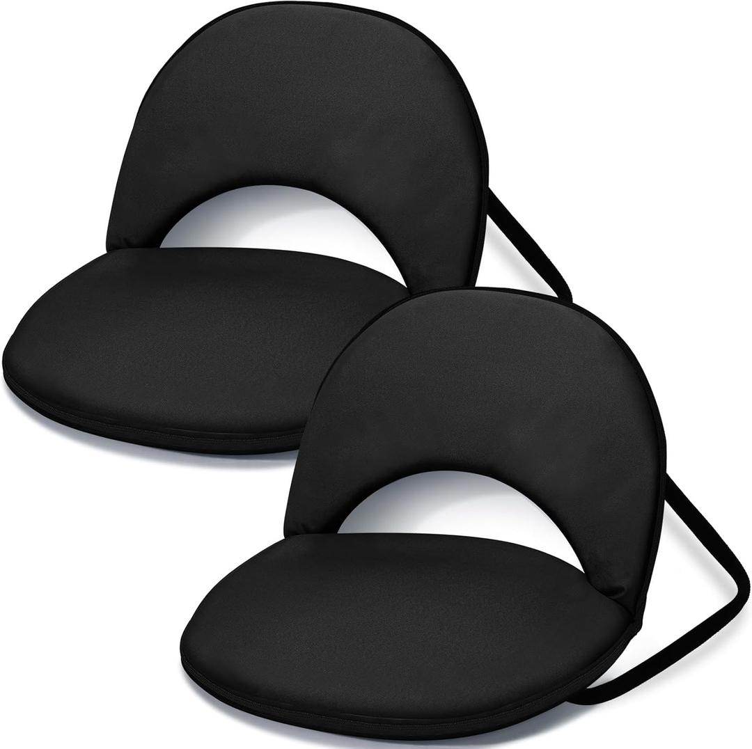 Maitys 2 Pcs Stadium Seats for Bleachers with Back Support, Foldable Padded Chair for Stadium with 5 Adjustable Positions, Portable Floor Seating Chair for Camping, Concert, Classroom (Black)