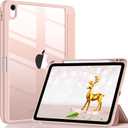 Wenlaty Compatible with iPad Air 11 Inch Case (M3/M2) 2025/2024 New, for iPad Air 7th/6th/5th/4th Generation Case,11/10.9 Inch with Pencil Holder, Slim Cover with Clear Back Shell, Rose Pink