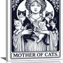 Vintage Tarot Wall Art Black And White Cat Bathroom Canvas Wall Decor Pussy Cat Pictures Paintings Prints Kitten Aesthetic Artwork Framed Decorations For Bedroom Living Room Gifts 16" x 20"