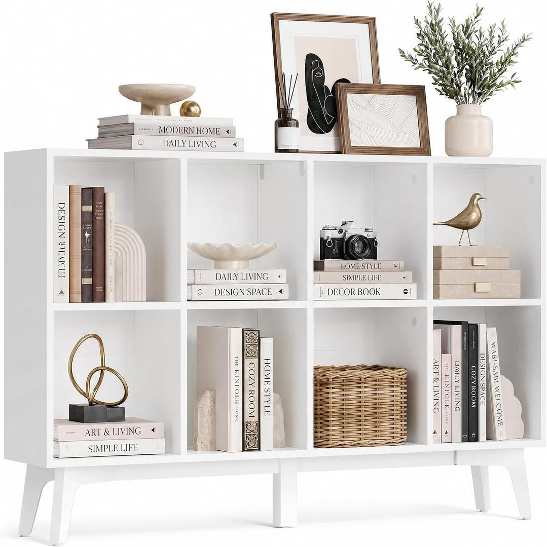 VASAGLE MAEZO Collection - Bookshelf, Bookcase, Cube Shelf with 8 Compartments, Storage Shelf, for Living Room, Home Office, Dining Room, 9.4 x 47.1 x 30.3 Inches, Cloud White ULBC193WB01S