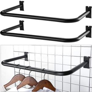 Gisafai 2 Pieces Gridwall Accessories U Shaped Hangrail 24 Inch Hanging Hangrail Metal Wire Gridwall Display Rack Round Tube Hanger Grid Wall Bracket for Retail Display Panel Home Use (Black)