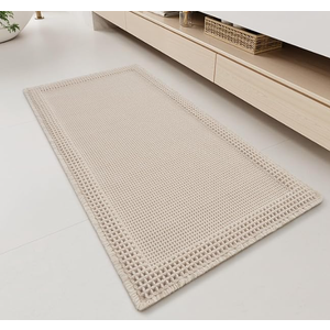 RESARE Waffle Bathroom Runner Rugs, Super Absorbent Bath Mat Non Slip Washable Quick Dry, Upgraded Ultra Soft Boho Bath Rugs with Tassels for Hallway Bedroom Laundry Room, 2'x4'(24"x48"), Pale Beige