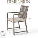 Outdoor Patio Dining Chair, All-Weather Woven Rope Outdoor Chairs Set of 2, Sturdy Iron Frame, 400 lbs, Ergonomic Backrest, Removable Breathable Cushion, for Patio & Garden, Light Brown