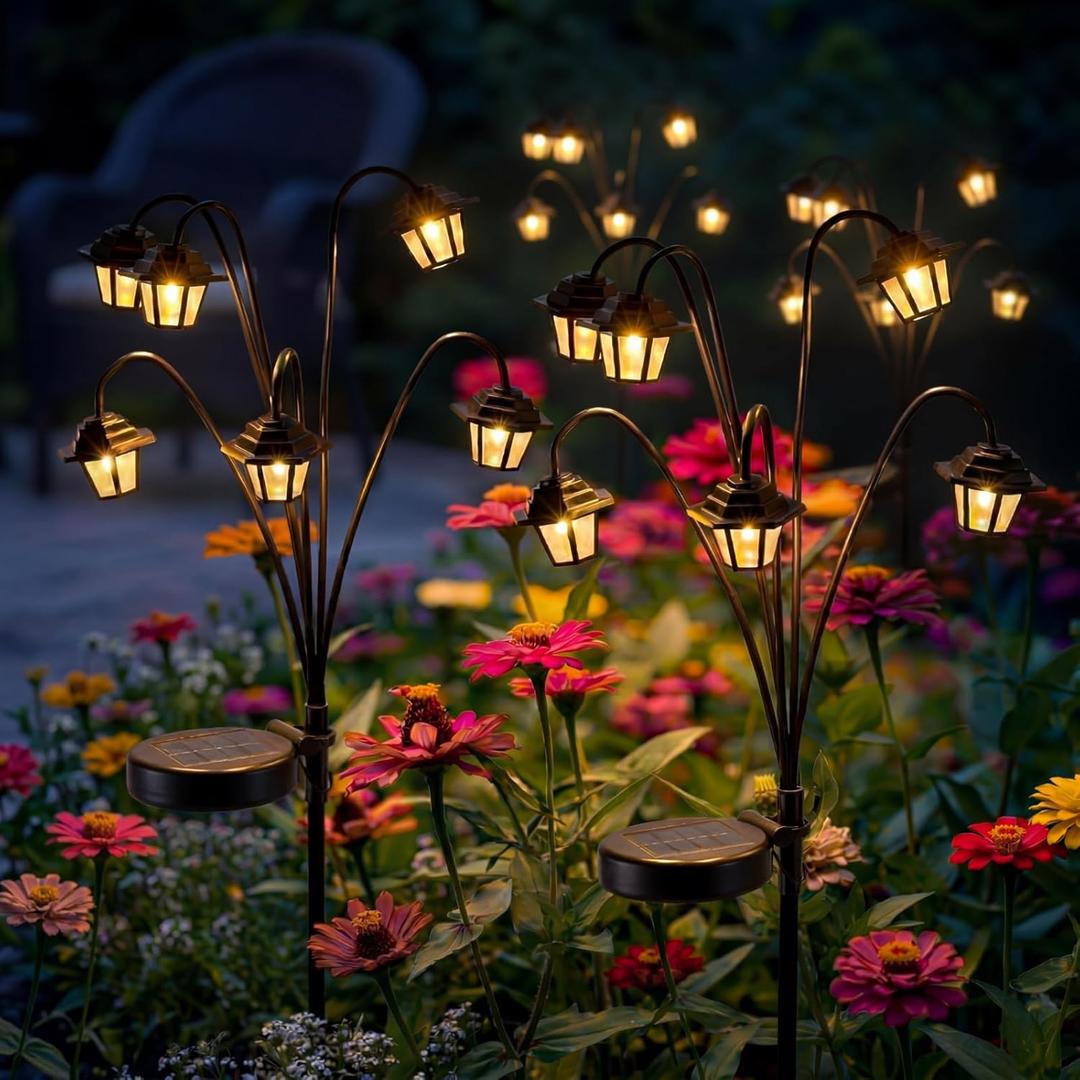 4 Pack Solar Palace Lights Outdoor Garden, 6 Head Changing Colors Solar Swaying Pathway Stake Lights with 8 Modes Waterproof for Yard Lawn Patio Landscape Decor