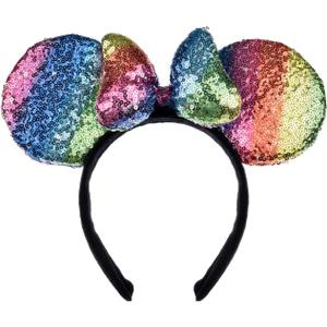 A Miaow 3D Bow Black Sequin Headband Colorful Glitter Butterfly Hair Clasp Park Supply Adults Women Photo Accessory Party Costume (Rainbow and Rainbow)