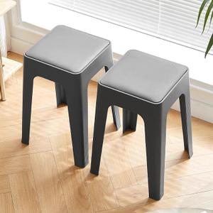 Timati 2 Set Dining Chair Meal Chairs, Household Plastic Stool, PU Leather Upholstered Dining Chair, Armless Leisure Side Chair with Wood Legs for Dining Room Kitchen Living Room Bedroom (Grey G)