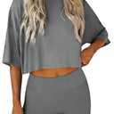 Jenisso Women 2 Piece Lounge Set 2026 Summer Short Sleeve Crop Tops Shirts Matching Shorts Travel Outfit Clothes (Gray, XL)
