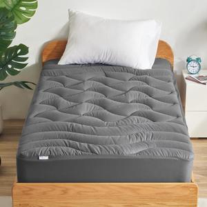 SLEEP ZONE Cooling Twin Mattress Topper for Single Bed, Premium Zoned Cool Mattress Pad Cover, Padded Mattress Protector Breathable Washable, Deep Pocket 8-21" (Grey, Twin, 45x70)