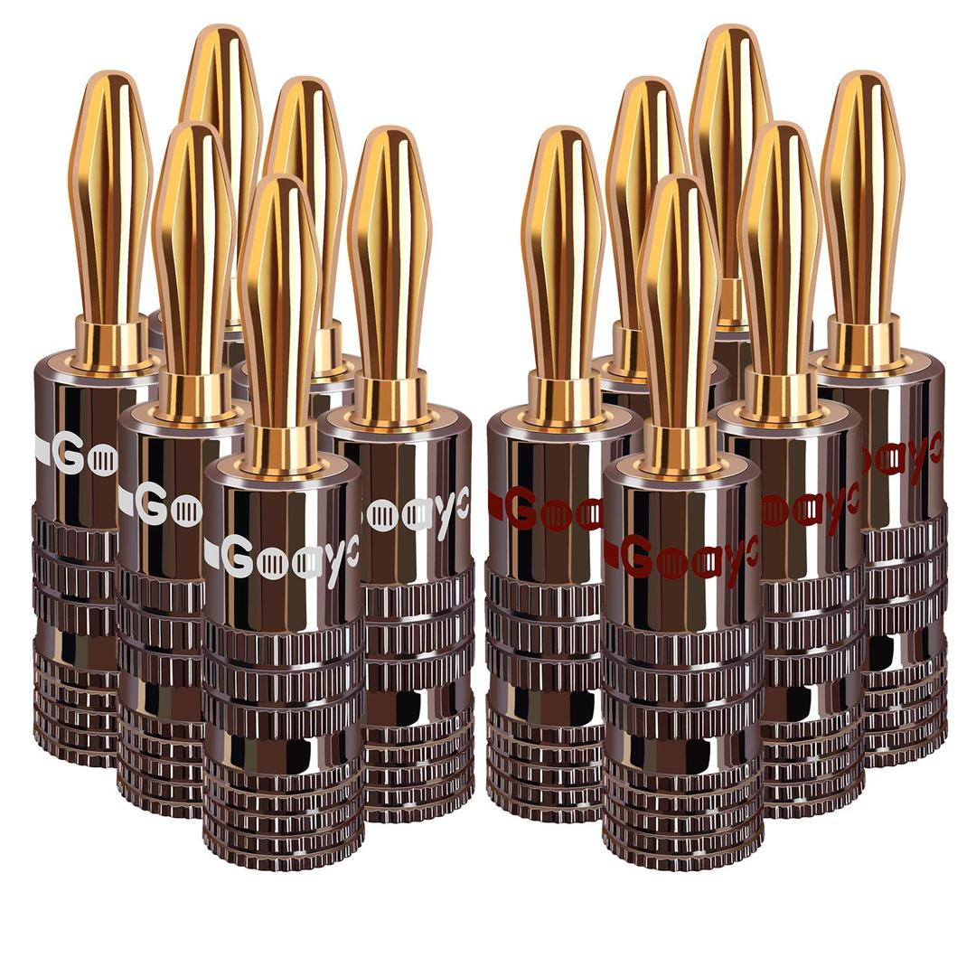 Banana Plugs for Speaker Wire - 24K Gold Plated Banana Adapter Connector(6 Pairs/12 pcs)