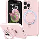 for iPhone 16 Pro Max Case Stand, Slim Comfortable Liquid Silicone Phone Cases for iPhone 16 Pro Max Compatible with MagSafe Magnetic Ring Kickstand Full Camera Protection 6.9", Sand Pink